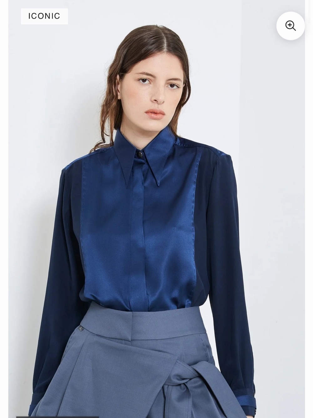 Lucie Brochard Lock Silk Shirt in Navy Blue. Made to Order. XS.